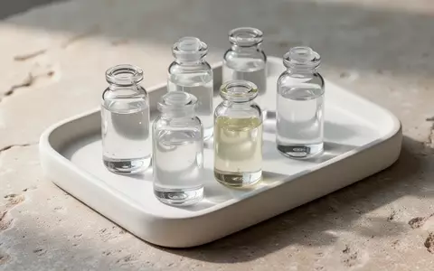 Nahaufnahme von Glasfläschchen mit kosmetischen Flüssigkeiten auf einem Labortablett in einer klinisch sauberen Umgebung - Foto: über boerse-global.de