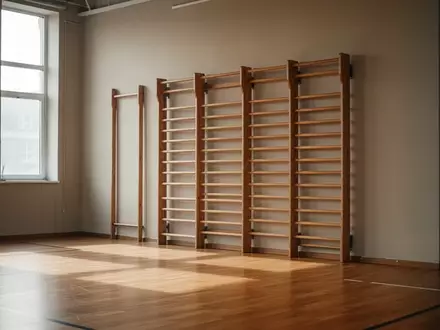 Leerer Sportraum mit hölzernen Sprossenwänden in einer minimalistischen Trainingsumgebung bei natürlichem Tageslicht. - Foto: über boerse-global.de