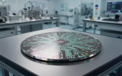 Ein Silizium-Wafer mit komplexen Schaltkreismustern in einer modernen Halbleiter-Fertigungsanlage. - Foto: über boerse-global.de