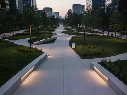 Ein leerer, minimalistisch gestalteter Parkweg bei Dämmerung, der die Weite und den Mangel an Bewegung im öffentlichen Raum symbolisiert. - Foto: über boerse-global.de