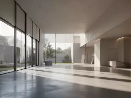 Ein minimalistischer, moderner Innenraum mit klaren architektonischen Linien und natürlichem Lichteinfall. - Foto: über boerse-global.de