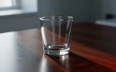 Ein leeres Glas auf einem dunklen Holztisch in gedämpftem, natürlichem Licht. - Foto: über boerse-global.de