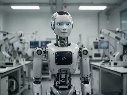 Ein hochmoderner humanoider Roboter-Prototyp in einem hellen, professionellen Laborumfeld. - Foto: über boerse-global.de