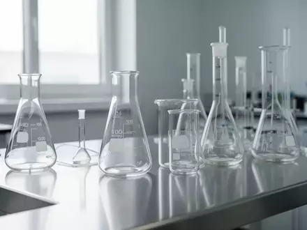 Moderne Laborumgebung mit Glasgefäßen auf einer Edelstahloberfläche in einer hellen, sterilen Atmosphäre. - Foto: über boerse-global.de