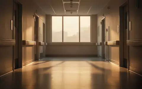 Ein leerer, sonnendurchfluteter Krankenhausflur mit minimalistischer Architektur und klaren Licht-Schatten-Kontrasten. - Foto: über boerse-global.de