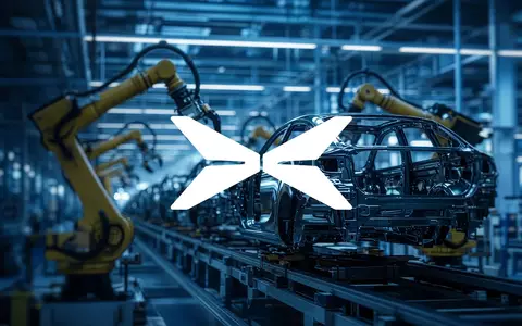 Abstrakte Darstellung einer modernen Automobil-Fertigungslinie in einer Fabrikhalle mit kühler, dramatischer Beleuchtung. - Foto: über boerse-global.de