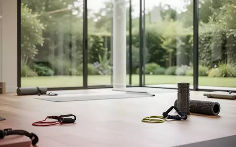 Ein heller, moderner Physiotherapieraum mit Sportgeräten wie Yogamatten und Faszienrollen bei Tageslicht. - Foto: über boerse-global.de