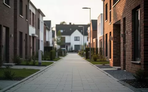 Ruhige Wohnstraße in einer deutschen Vorstadt mit Einfamilienhäusern bei natürlichem Tageslicht. - Foto: über boerse-global.de