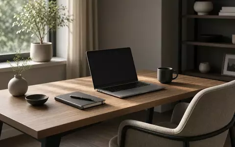 Ein minimalistischer Schreibtisch mit einem Laptop in einem hellen, ruhigen Büro bei natürlichem Tageslicht. - Foto: über boerse-global.de
