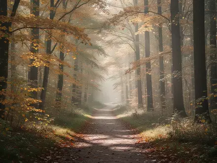 Ein ruhiger Waldweg im herbstlichen Licht, der zu einem Spaziergang einlädt. - Foto: über boerse-global.de