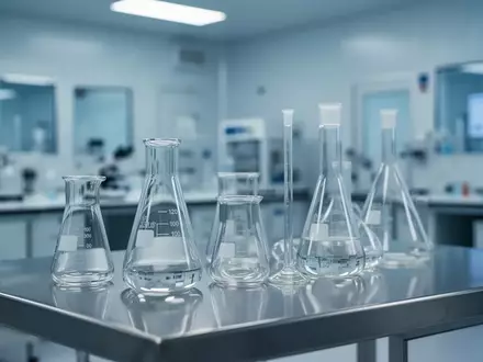 Moderne Laborumgebung mit Glasgefäßen auf einer Edelstahloberfläche in einer sauberen, wissenschaftlichen Atmosphäre - Foto: über boerse-global.de