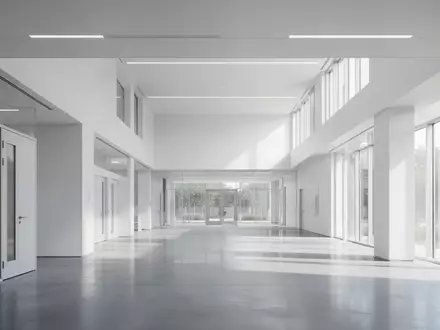 Ein heller, minimalistischer Flur in einem modernen Forschungsgebäude mit klaren architektonischen Linien und Tageslicht. - Foto: über boerse-global.de