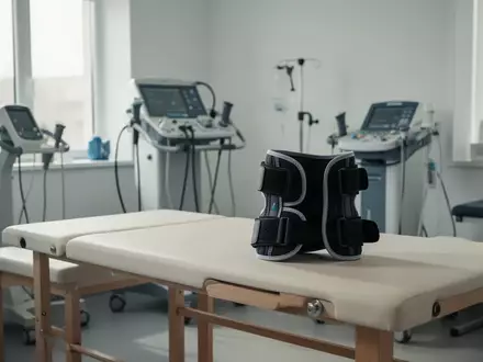 Eine medizinische Orthese liegt auf einem Behandlungstisch in einer hellen, modernen Physiotherapiepraxis. - Foto: über boerse-global.de