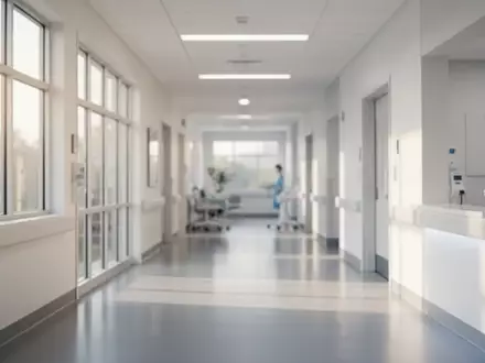Ein heller, moderner Krankenhausflur mit natürlichem Lichteinfall und minimalistischer Architektur. - Foto: über boerse-global.de