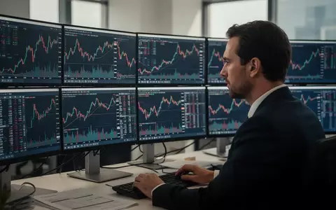 Ein professioneller Arbeitsplatz mit Monitoren, die Finanzdaten anzeigen, in einer fokussierten Büroumgebung. - Foto: über boerse-global.de