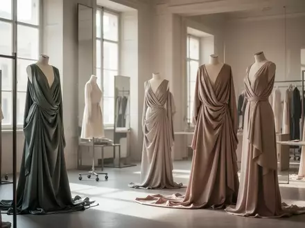 Luxuriöses Modeatelier mit drapierten Stoffen und Schneiderpuppen in natürlichem Licht. - Foto: über boerse-global.de