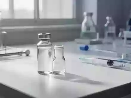 Ein professioneller, steriler Laborarbeitsplatz mit medizinischen Geräten und einem Glasfläschchen bei natürlichem Licht. - Foto: über boerse-global.de