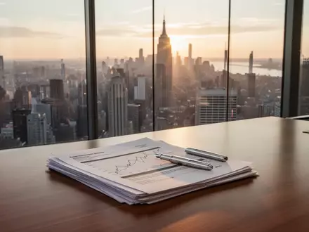 Ein moderner, minimalistischer Büroraum mit Finanzunterlagen auf einem Schreibtisch bei Sonnenaufgang. - Foto: über boerse-global.de