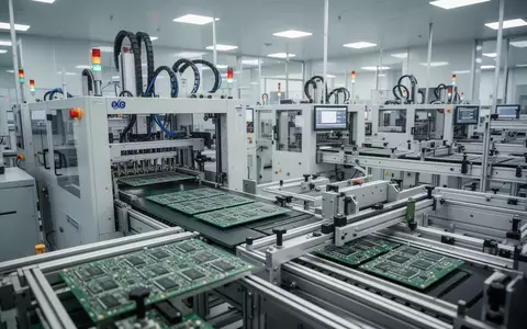 Moderne, automatisierte Produktionsanlage einer Leiterplattenfabrik in einem hellen, industriellen Umfeld. - Foto: über boerse-global.de