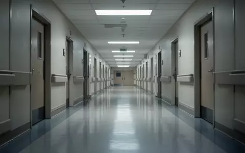 Ein leerer, steriler Krankenhausflur mit glänzendem Boden und geschlossenen Türen bei klinischer Beleuchtung. - Foto: über boerse-global.de