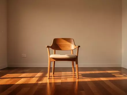 Ein minimalistischer, leerer Behandlungsraum mit einem hölzernen Untersuchungsstuhl in warmem Sonnenlicht. - Foto: über boerse-global.de