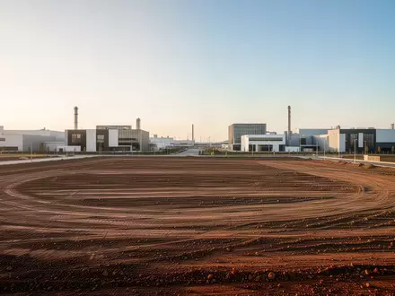 Ein weitläufiges Industriegrundstück bei Sonnenuntergang, bereit für die gewerbliche Bebauung. - Foto: über boerse-global.de