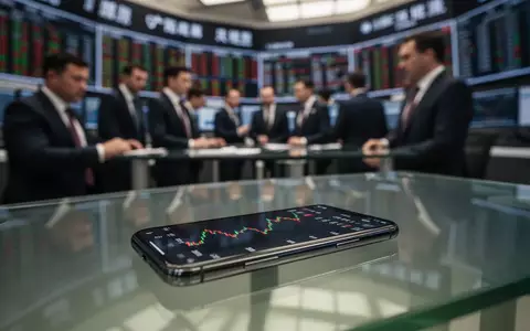 Börsenparkett mit unscharfen Finanzhändlern und einem Smartphone, das einen Aktienchart anzeigt. - Foto: über boerse-global.de
