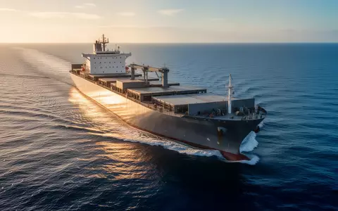 Ein modernes Frachtschiff auf offener See bei Sonnenuntergang. - Foto: über boerse-global.de