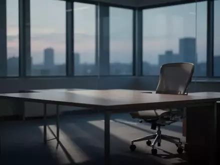 Ein ruhiger, leerer Arbeitsplatz in einem Büro bei Dämmerung mit weichem Licht und Schattenwurf. - Foto: über boerse-global.de