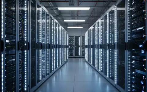 Moderne Serverräume in einem Rechenzentrum mit leuchtenden LED-Anzeigen an den Serverschränken. - Foto: über boerse-global.de