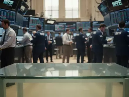Ein verschwommener Blick auf eine Börse mit Fokus auf einen leeren Schreibtisch, der die ruhige Atmosphäre nach Quartalszahlen symbolisiert. - Foto: über boerse-global.de
