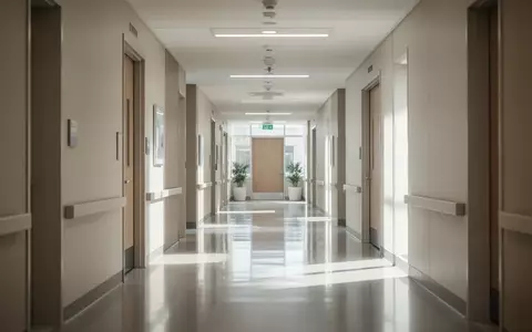 Ein heller, moderner Flur in einem Verwaltungsgebäude einer Krankenkasse mit minimalistischer Architektur und Tageslicht. - Foto: über boerse-global.de