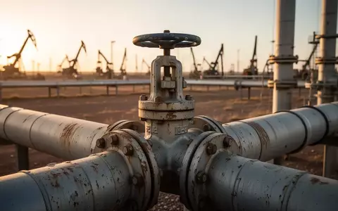 Industrielles Ölpipeline-Ventil in einer weitläufigen Ölquelle bei Sonnenuntergang - Foto: über boerse-global.de