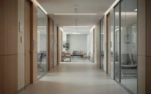 Ein heller, leerer Flur in einer modernen Pflegeeinrichtung mit klaren architektonischen Linien und natürlichem Licht. - Foto: über boerse-global.de
