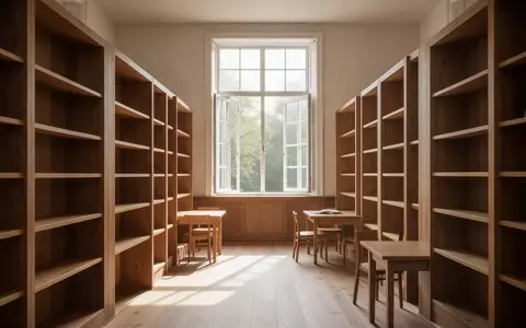Ein lichtdurchfluteter, leerer Bibliotheksraum mit hölzernen Bücherregalen und sanftem Tageslichteinfall. - Foto: über boerse-global.de