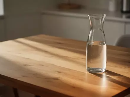 Ein leerer Holztisch in einer minimalistischen Küche bei natürlichem Lichteinfall. - Foto: über boerse-global.de
