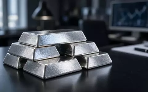 Gestapelte Silberbarren auf einem dunklen Schreibtisch in einer professionellen Büroumgebung. - Foto: über boerse-global.de