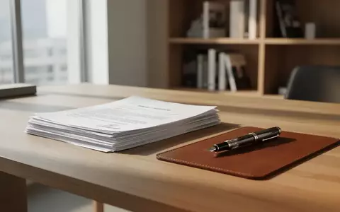 Ein minimalistischer Schreibtisch mit ordentlich gestapelten juristischen Dokumenten und einem Füllfederhalter in einem hellen, sonnendurchfluteten Büro. - Foto: über boerse-global.de