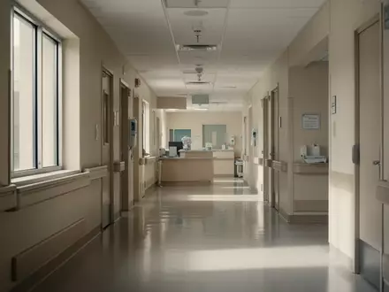 Ein leerer, heller Krankenhausflur mit klaren architektonischen Linien und natürlichem Lichteinfall. - Foto: über boerse-global.de