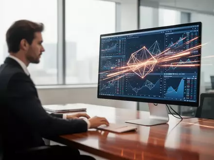 Ein Finanzanalyst betrachtet komplexe Datenvisualisierungen auf einem Monitor in einem modernen Büro. - Foto: über boerse-global.de