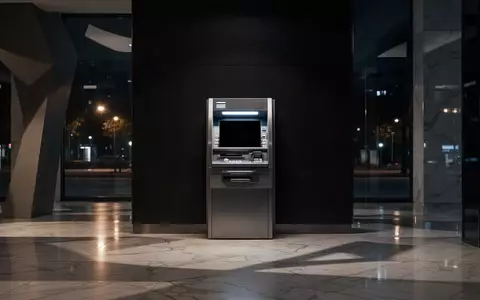 Ein leerer Geldautomat in einer dunklen, modern gestalteten Bankfiliale bei Nacht. - Foto: über boerse-global.de