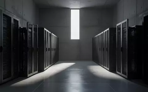 Ein dunkler, minimalistischer Serverraum mit ungenutzten IndustrieschrĂ€nken und schattenreichen BetonwĂ€nden. - Foto: ĂŒber boerse-global.de