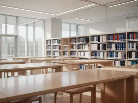 Heller, moderner Bibliotheksraum mit medizinischen Fachbüchern und ordentlichen Arbeitsplätzen in einem Forschungszentrum. - Foto: über boerse-global.de