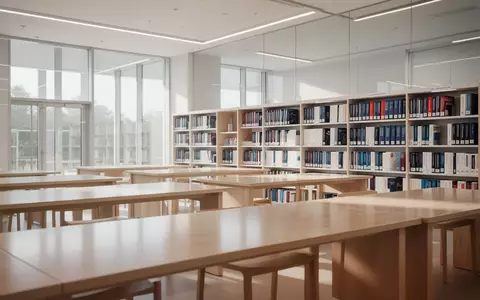 Heller, moderner Bibliotheksraum mit medizinischen Fachbüchern und ordentlichen Arbeitsplätzen in einem Forschungszentrum. - Foto: über boerse-global.de