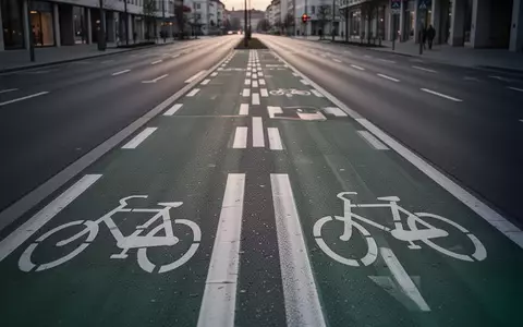 Leere städtische Straße in Österreich mit deutlich getrennten Fahrbahnen für Fahrräder und Kraftfahrzeuge bei Dämmerung. - Foto: über boerse-global.de