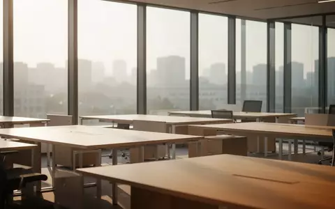 Ein heller, moderner Büroraum mit leeren Schreibtischen und natürlichem Lichteinfall durch große Fenster. - Foto: über boerse-global.de