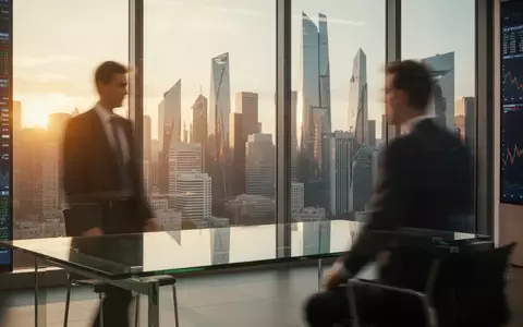 Ein moderner, sonnendurchfluteter Büroraum mit Blick auf eine Skyline während der goldenen Stunde. - Foto: über boerse-global.de