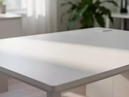 Ein minimalistischer, sauberer Schreibtisch in einem hellen, modernen Home-Office bei natürlichem Tageslicht. - Foto: über boerse-global.de
