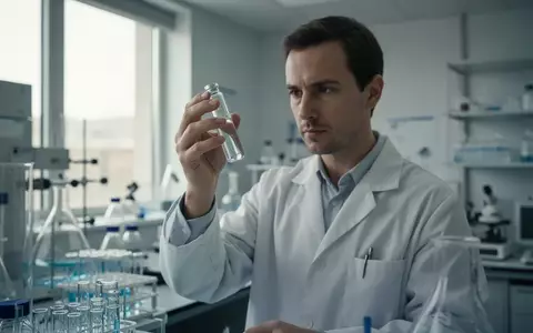 Ein Wissenschaftler in einem modernen Labor hält ein medizinisches Fläschchen für die pharmazeutische Forschung. - Foto: über boerse-global.de