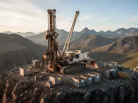 Geologische Bohranlage auf einem felsigen Plateau bei natürlichem Tageslicht. - Foto: über boerse-global.de